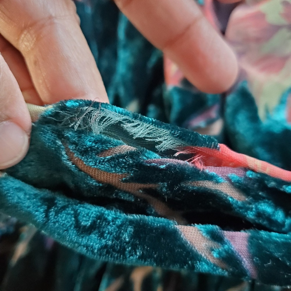 Baltic Born Lydia Teal Floral Velvet Maxi Dress Small Short Sleeve V-Neck - Picture 14 of 14